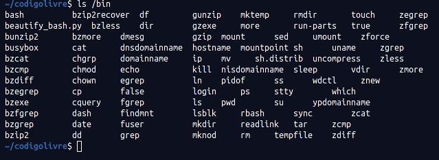 Retorno do comando ls /bin